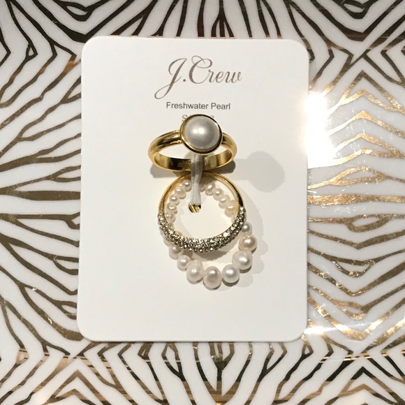 J.Crew Pearl and Crystal Set of Three Rings - Picture 2 of 2
